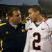 Michigan head coach Brady Hoke checks on the status of Illinois quarterback Nathan Scheelhaase following the conclusion of the game. Michigan won 45-0. Daniel Brenner I AnnArbor.com